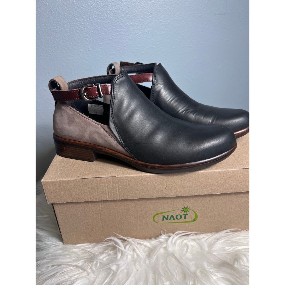NAOT Kamsin Black Brown Bootie Sz 38 or 7.5 Shoe Arch Support Cushion Orthotic